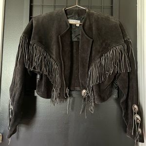 Black Fringe Suede Cropped Jacket